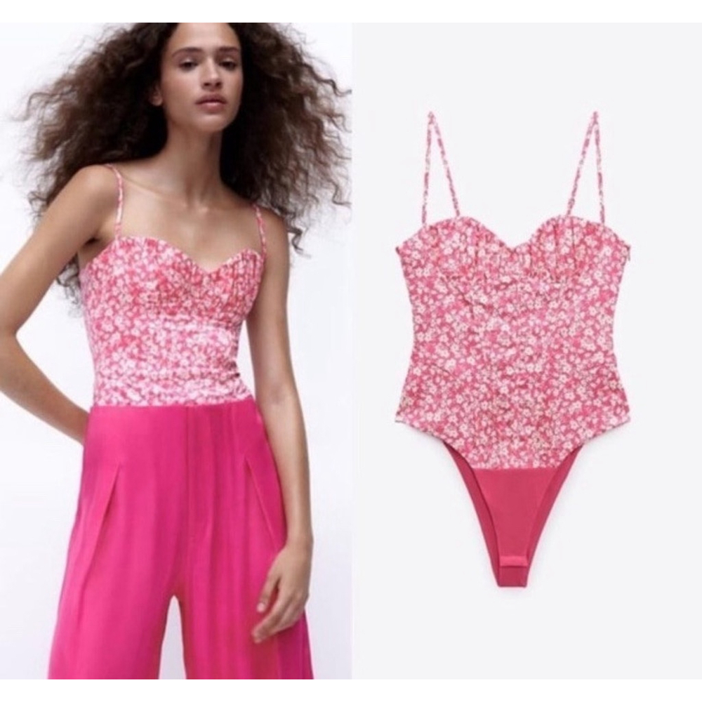 NWT ZARA Floral Corset Bodysuit S